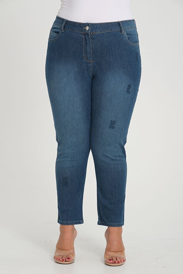 Worn-Out Detailed Ankle-Length Pants