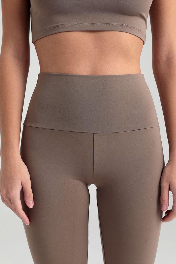 Soft Touch Yüksek Bel Ispanyol Paça Pantolon Vizon - 2