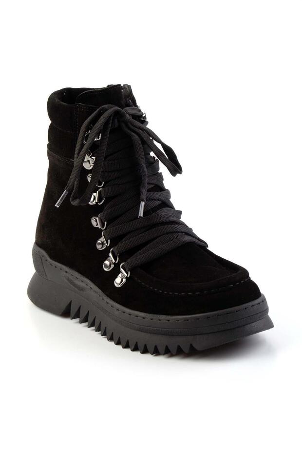 Siyah Süet Hakiki Deri Kadın Bot & Bootie K02032150502 - 3