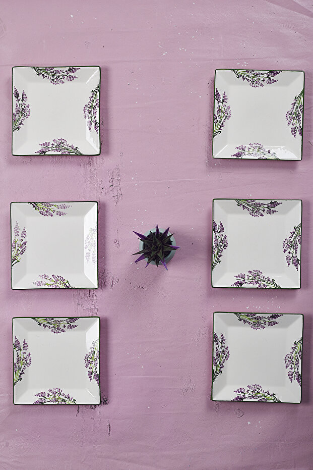 Set of 6 Stylish Design Handmade Lavender Pastry Plates Presentation Set Serving Plates Dessert Plate 20cm