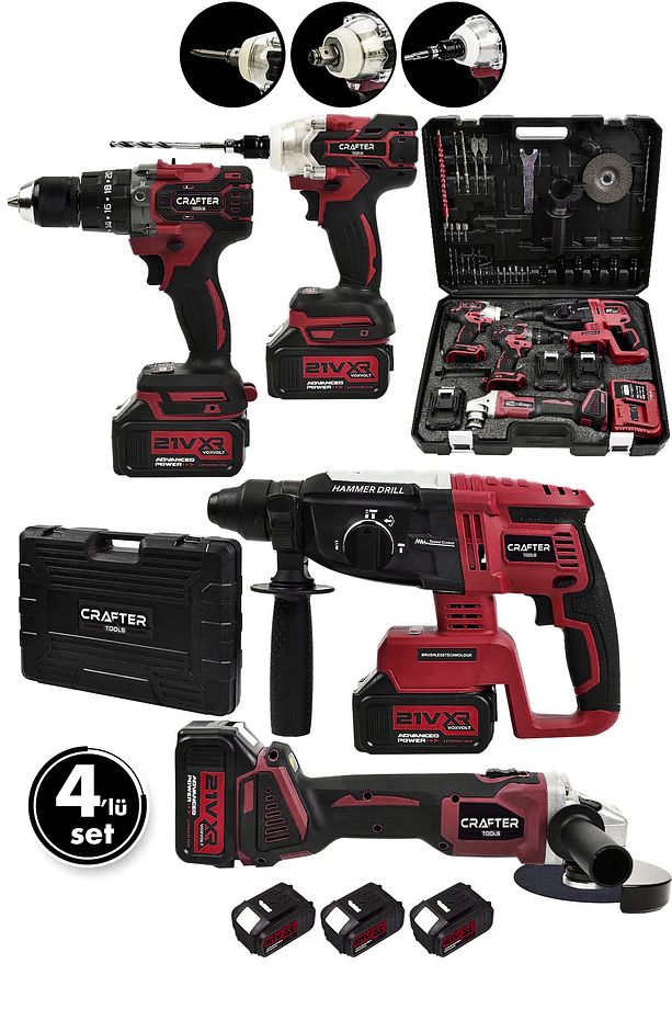 4'lü Set 21v 3.0ah Şarjlı Taşlama- Şarjlı Hilti-13mm Darbeli Şarjlı Matkap-şarjlı Somun Sıkma - 1