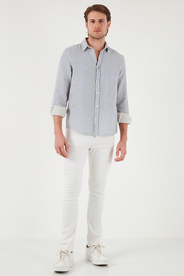 Çizgili Regular Fit Pamuklu Uzun Kollu Gömlek Erkek GÖMLEK CF25S129721 - 3
