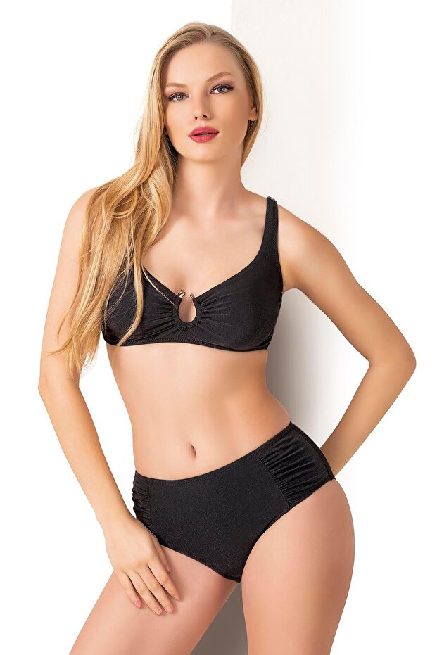 Women's Black Bikini Set with Gathering Accessories