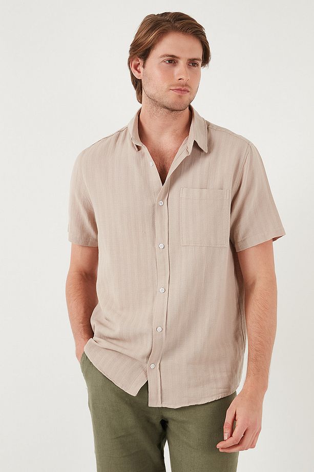Pamuklu Regular Fit Tek Cepli Kısa Kol Gömlek Erkek GÖMLEK CF25S128230 - 3