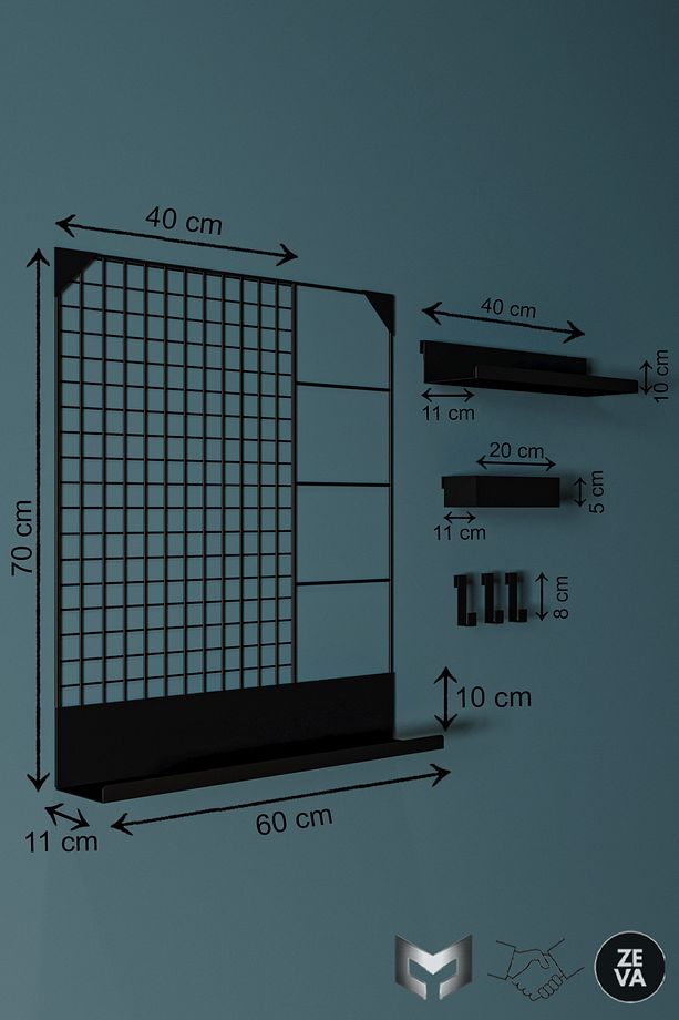 Modüler Metal Duvar Rafı - Tel Izgara Dekoratif Modüler Raf Sistemi, Tak-Çıkar Raflı, Siyah - 4