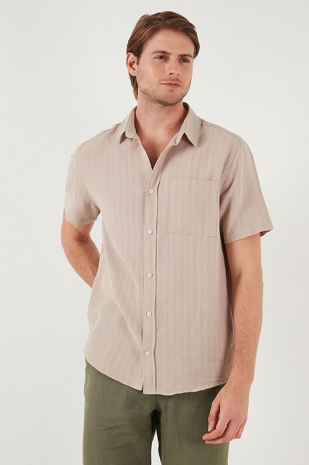 Pamuklu Regular Fit Tek Cepli Kısa Kol Gömlek Erkek GÖMLEK CF25S128230 - 6