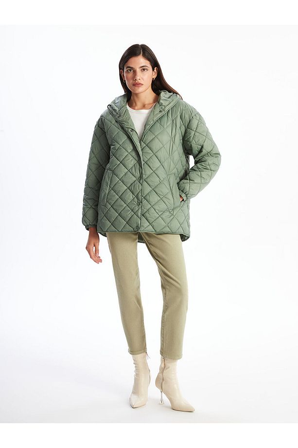 Kapüşonlu Kapitone Oversize Kadın Şişme Mont - 2