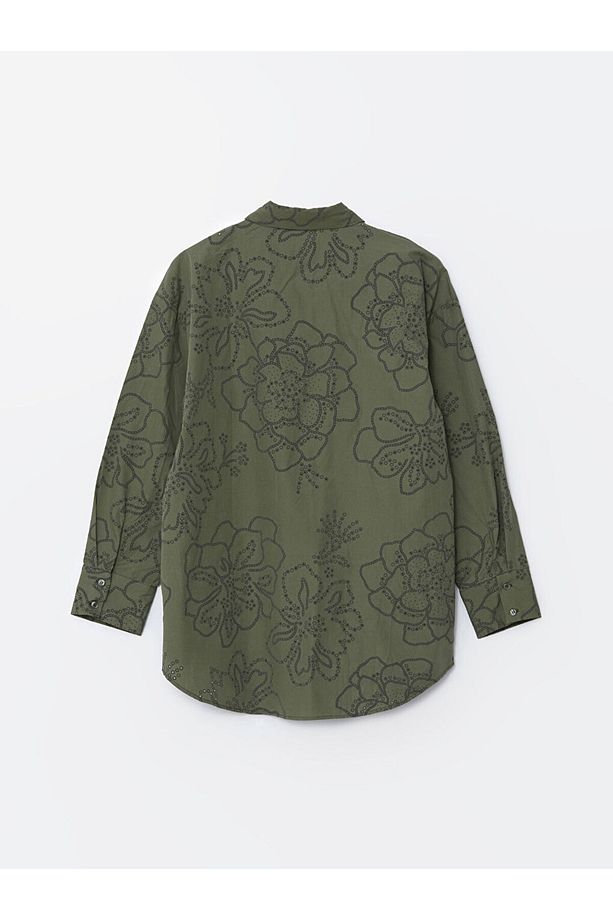 Çiçekli Oversize Poplin Kadın Gömlek Tunik - 7