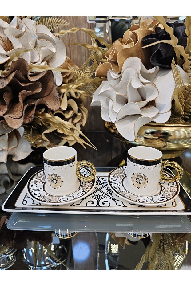 Stylish Coffee Cup Set for 2 People with Plate 90 ml