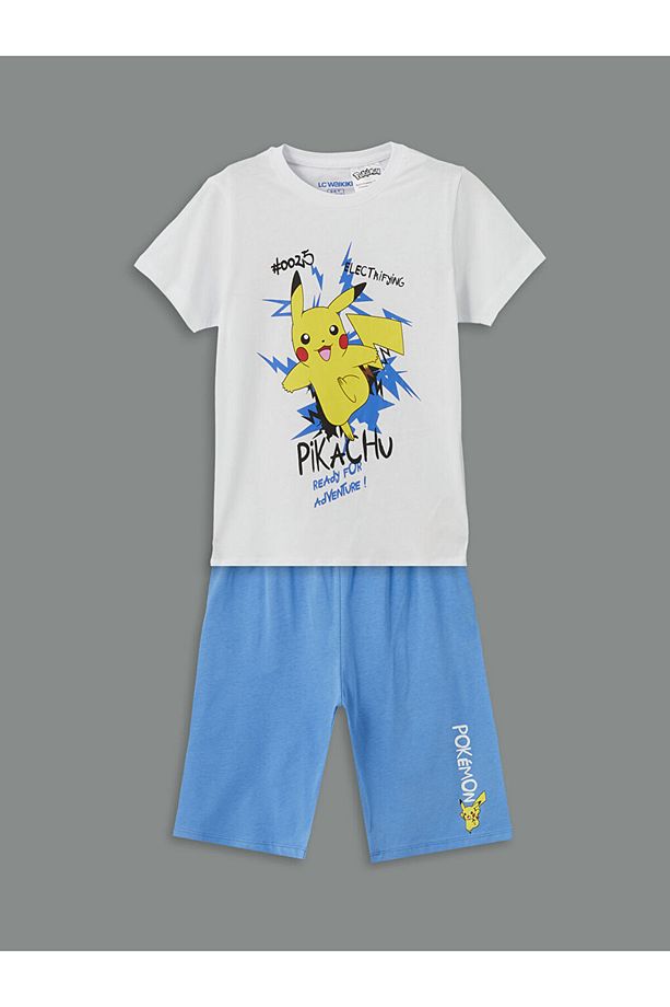 LCW Kids Bisiklet Yaka Pikachu Baskılı Erkek Çocuk Şortlu Pijama Takımı - 1