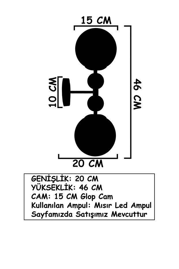 Misket Siyah Krom 2 Bal Camlı Aplik - 6