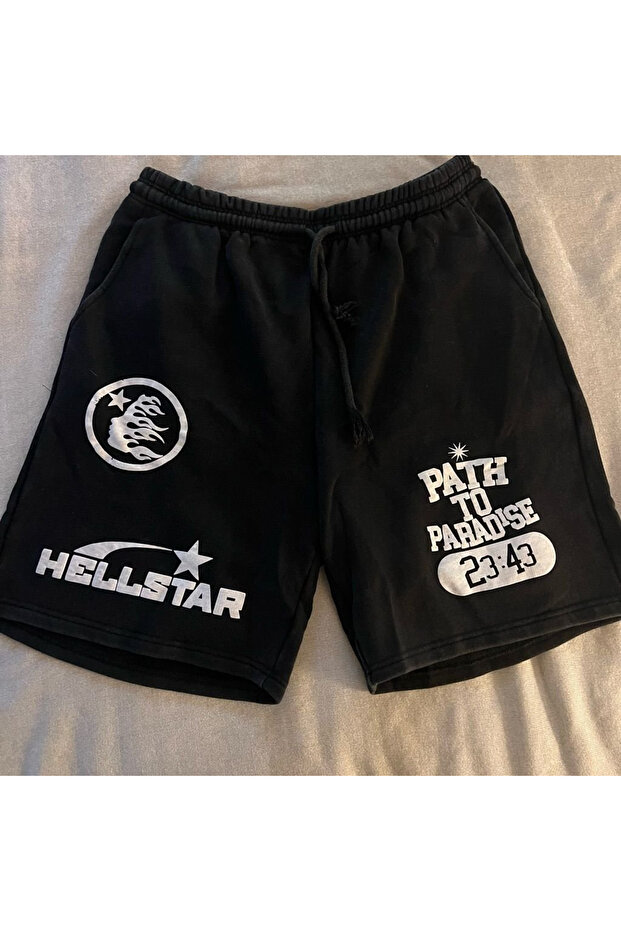 Siyah Hellstar Vintage Baskılı Şort - 1