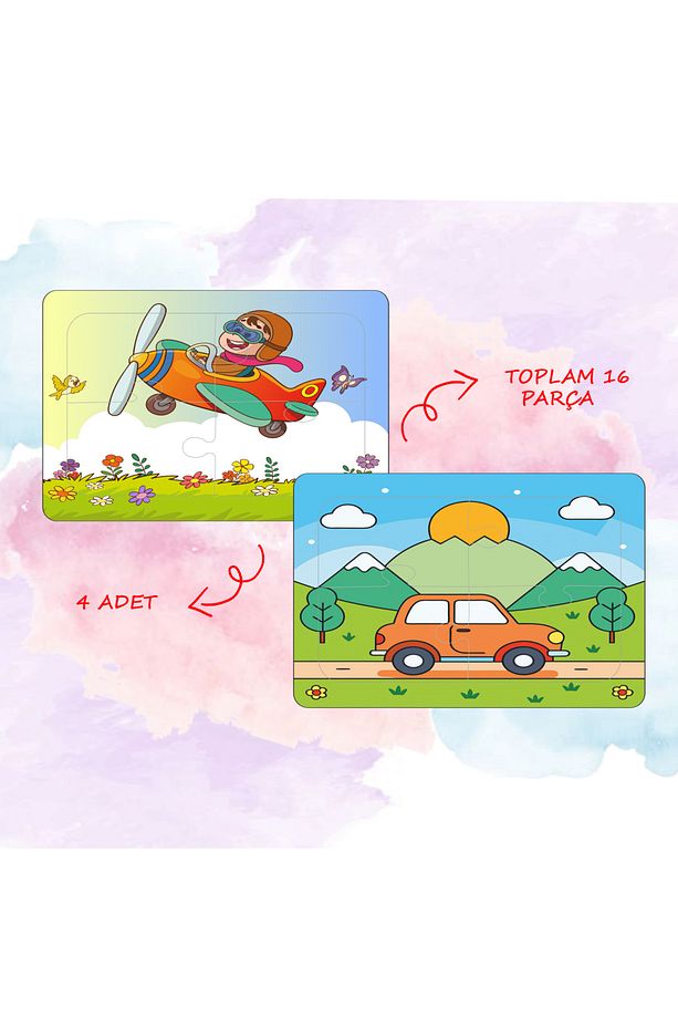 4 adet 16 parça ahşap eğlenceli taşıtlar puzzle yapboz - 4