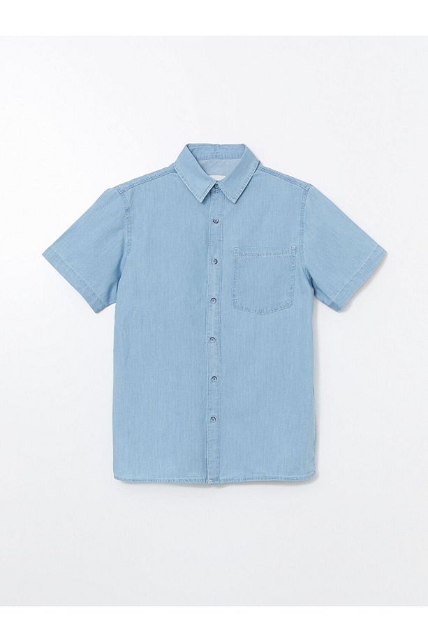 Regular Fit Kısa Kollu Erkek Jean Gömlek - 1