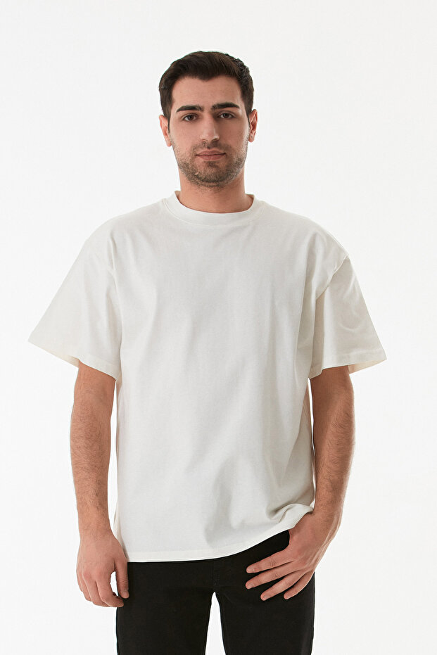 Basic Bisiklet Yaka Oversize Tişört - 1