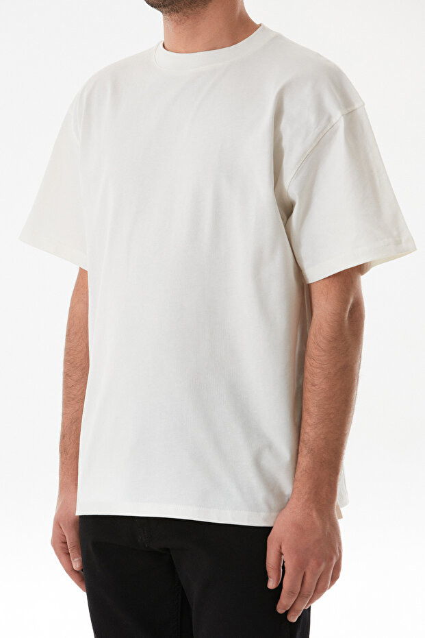 Basic Bisiklet Yaka Oversize Tişört - 5