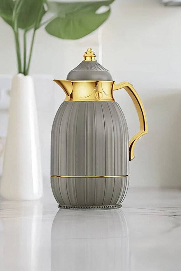 Cream Gold Detailed Luxury Stainless Steel Thermos Jug-1 Lt.
