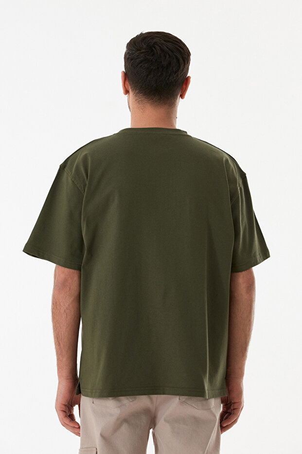 Basic Bisiklet Yaka Oversize Tişört - 4