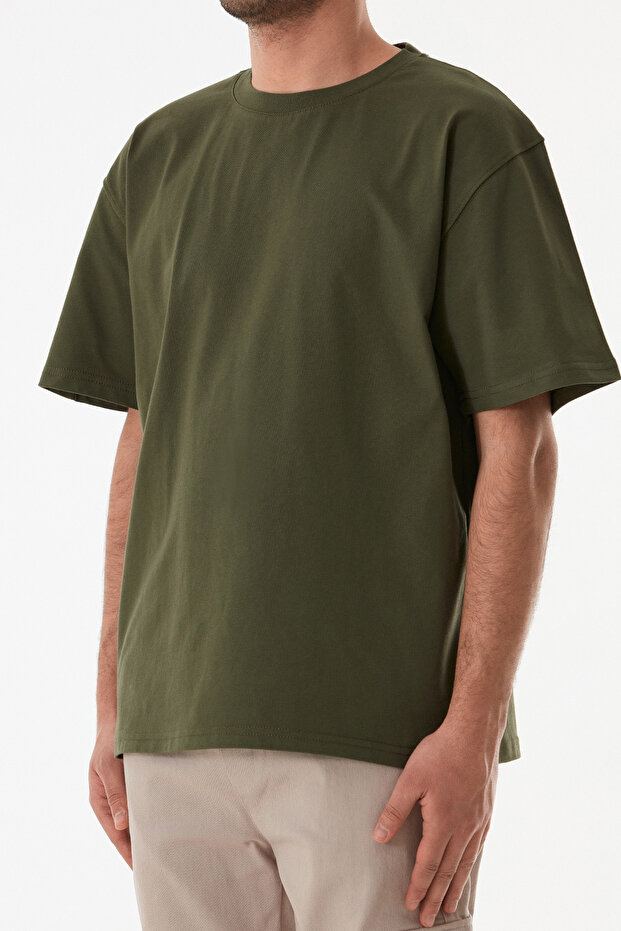 Basic Bisiklet Yaka Oversize Tişört - 5