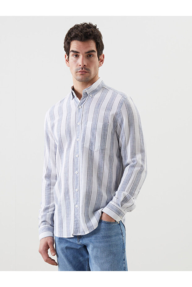 LCWAIKIKI Classic Regular Fit Long Sleeve Striped Men's Shirt
