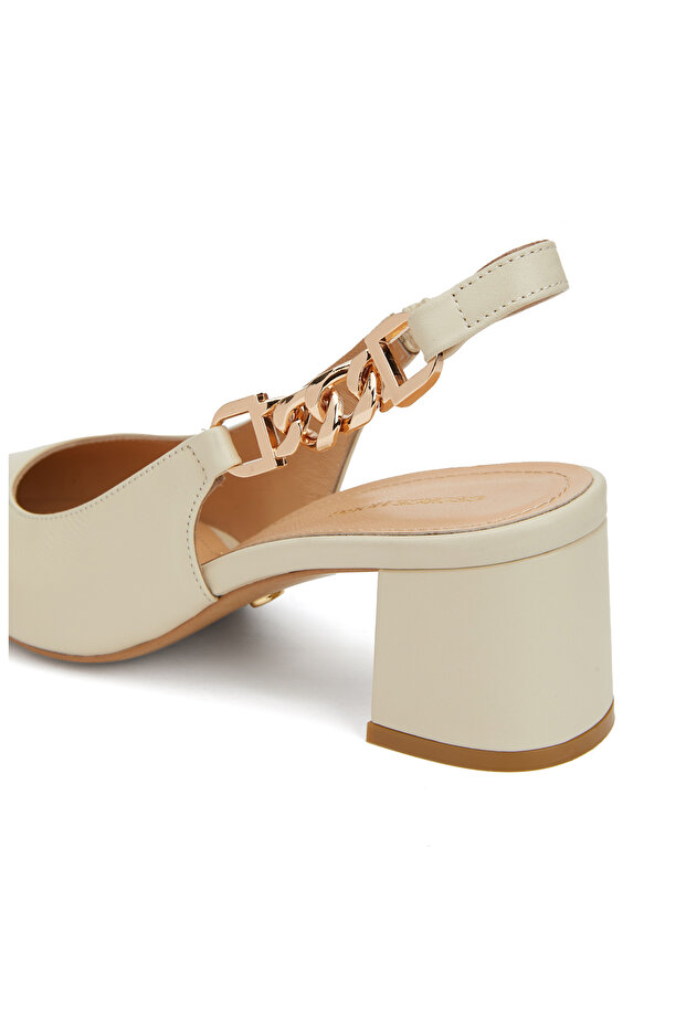 Kırık Beyaz Kadın Deri Ayakkabı - 6