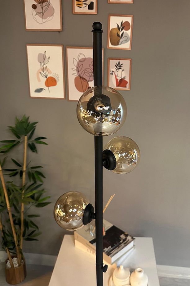 Lambader Bal Rengi Cam Başlık Modern Dekoratif Metal Oturma Odası Zemin Lambası - 6