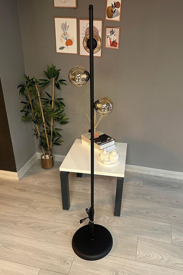 Lambader Bal Rengi Cam Başlık Modern Dekoratif Metal Oturma Odası Zemin Lambası - 2