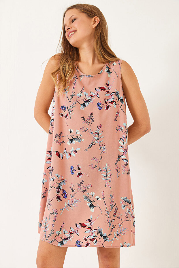Women's Pink Patterned Viscose Dress 60171041