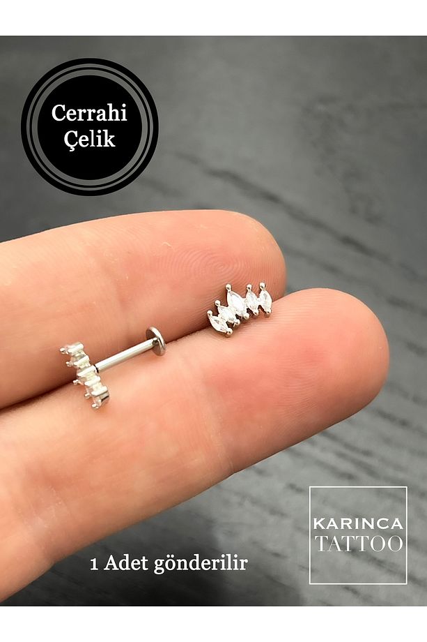 Taşlı Elit Şık Tragus Piercing Flat Forward Helix Conch Dudak Kulak Piercing - 2