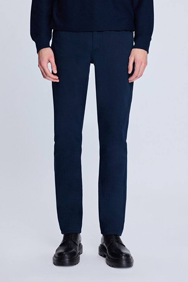 Navy Blue Dynamic Fit Cotton 5 Pocket Canvas Trousers