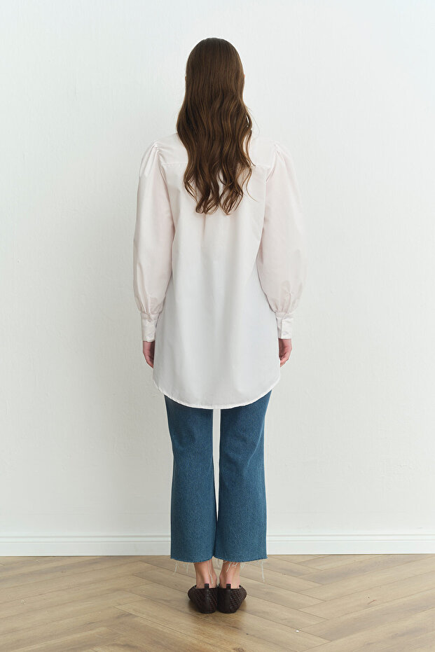 قميص أساسي بأكمام بالون - أبيض - 7