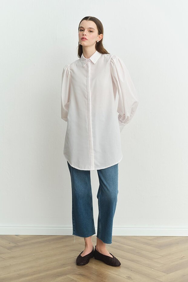 قميص أساسي بأكمام بالون - أبيض - 3