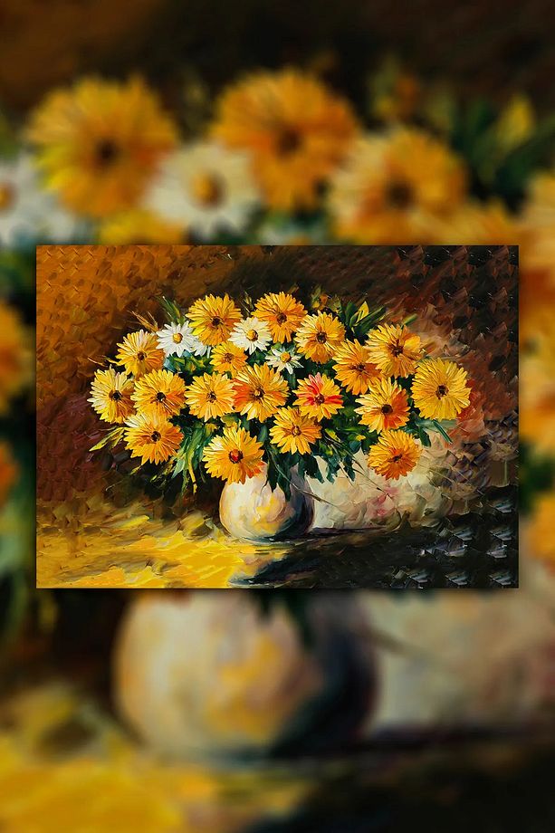 Yağlı Boya Görünümlü Sarı Çiçekler Kanvas Tablo 70 X 100 - 2