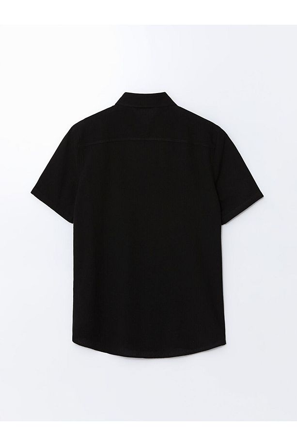 LCW ECO Siyah Regular Fit Kısa Kollu Keten Karışımlı Erkek Gömlek - 6