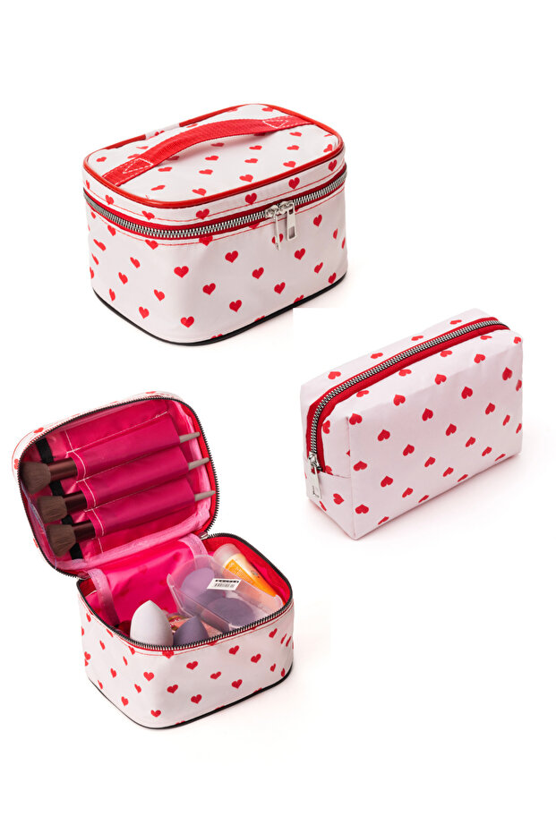 Practical 2-Piece Makeup Organizer Stylish Travel Makeup Purse Set Multifunctional Cosmetic Handbag