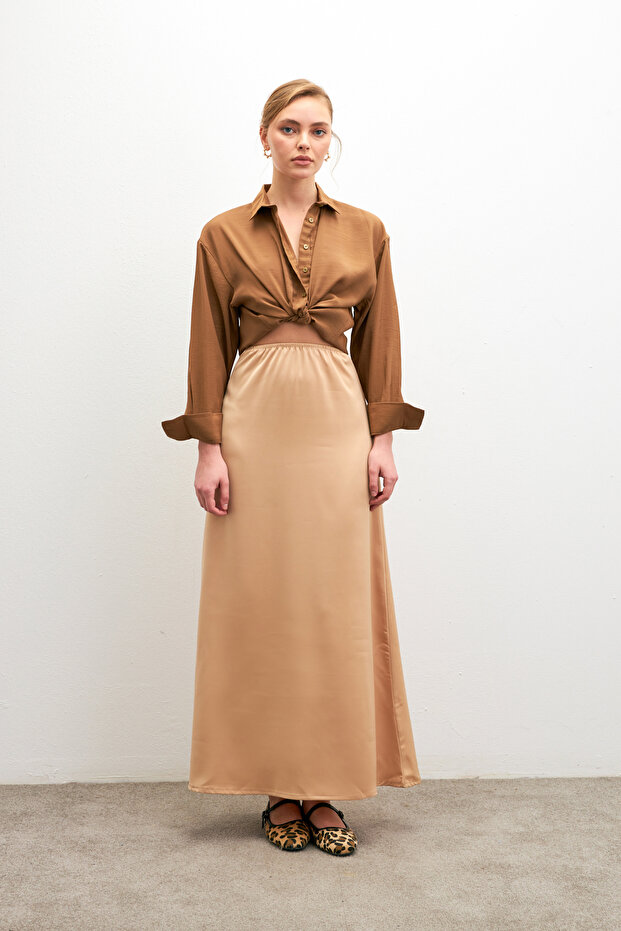 Women's Biscuit Waist Elastic Flowy Satin Flared Skirt