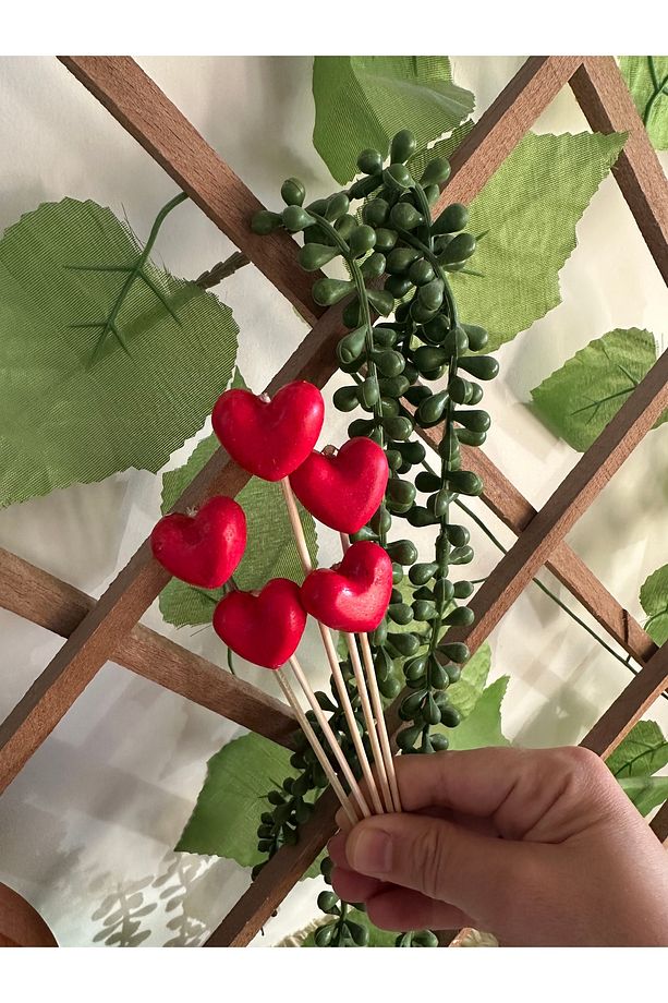 5’li kalp saksı süsü dekoru - 2
