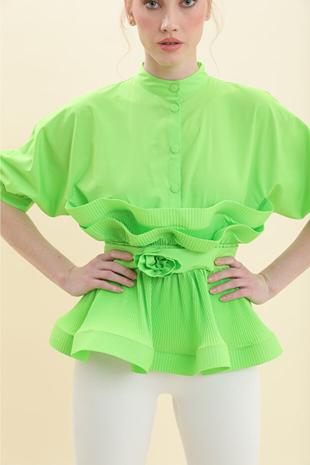 Hakim Yaka Pliseli Bluz - 2