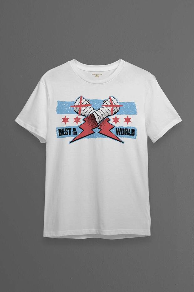 Men's White T-Shirt Gloves Blue Flag cm Punk Blue Flag Fitness Sports Printed T-Shirt