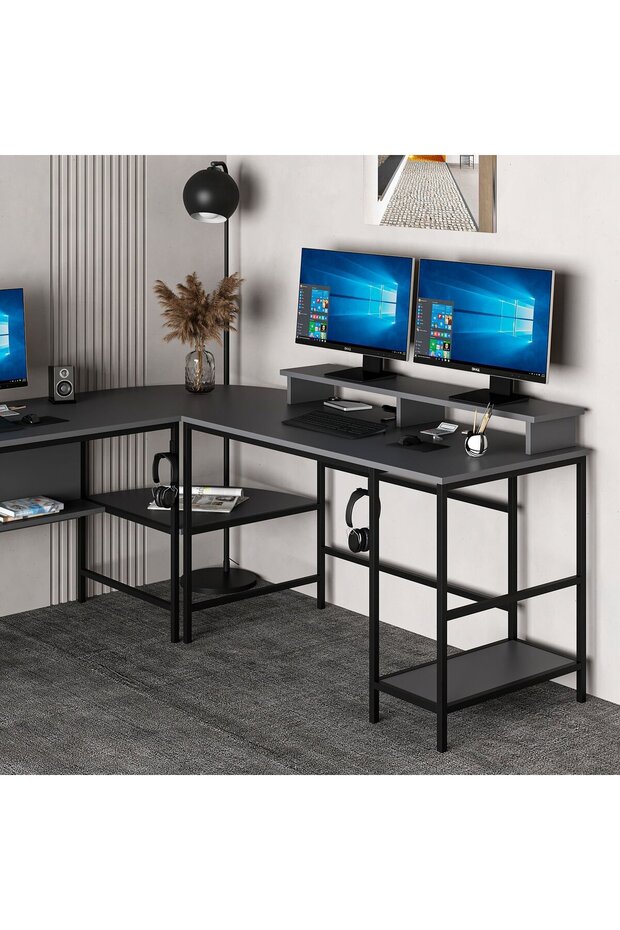 Greta Köşe Masa Set-Antrasit - 5