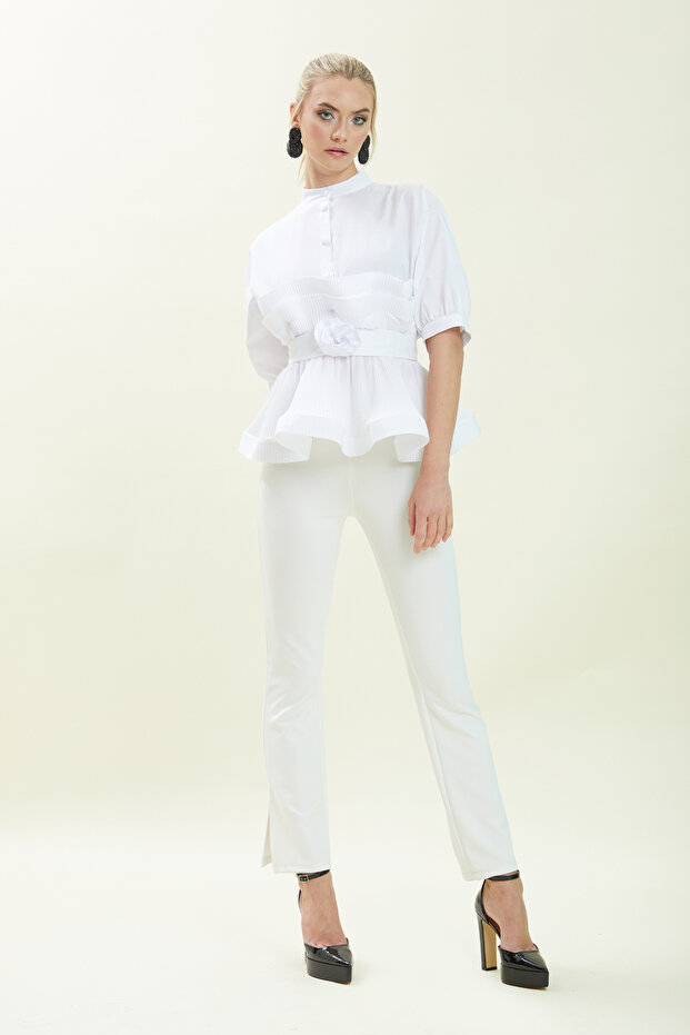 Hakim Yaka Pliseli Bluz - 1