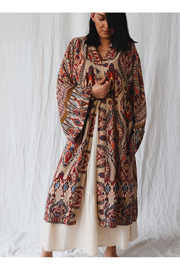 Bağdat Baskılı Boho Stil Kimono - 5