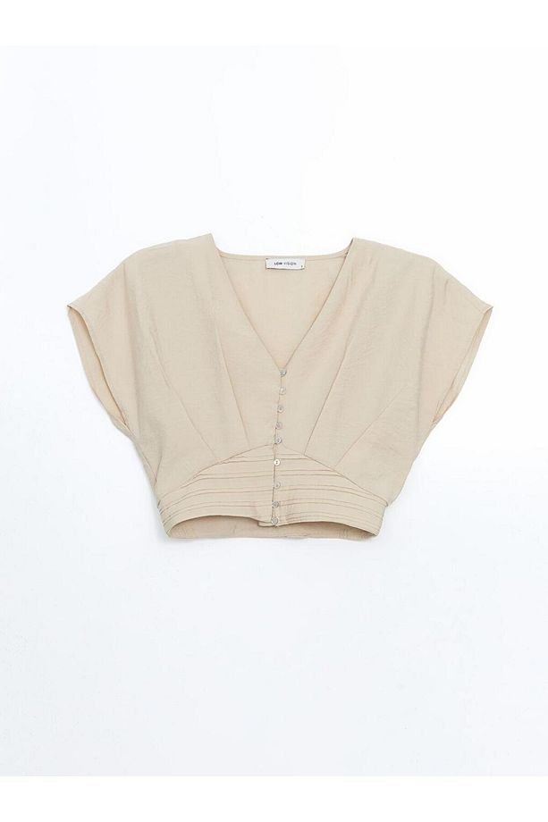 LCW Vision V Yaka Crop Kadın Bluz - 5