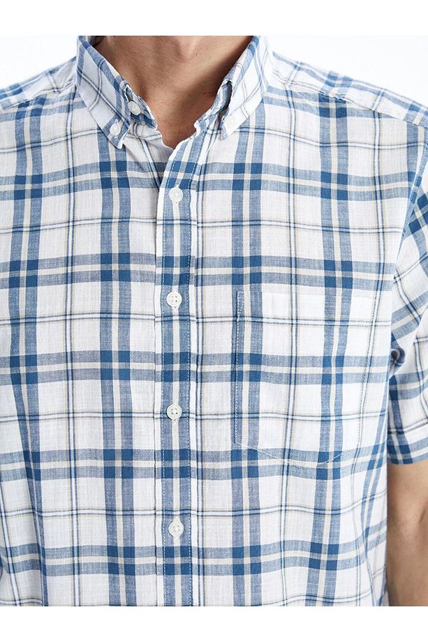 LCWAIKIKI Classic Regular Fit Kısa Kollu Ekose Poplin Erkek Gömlek - 3