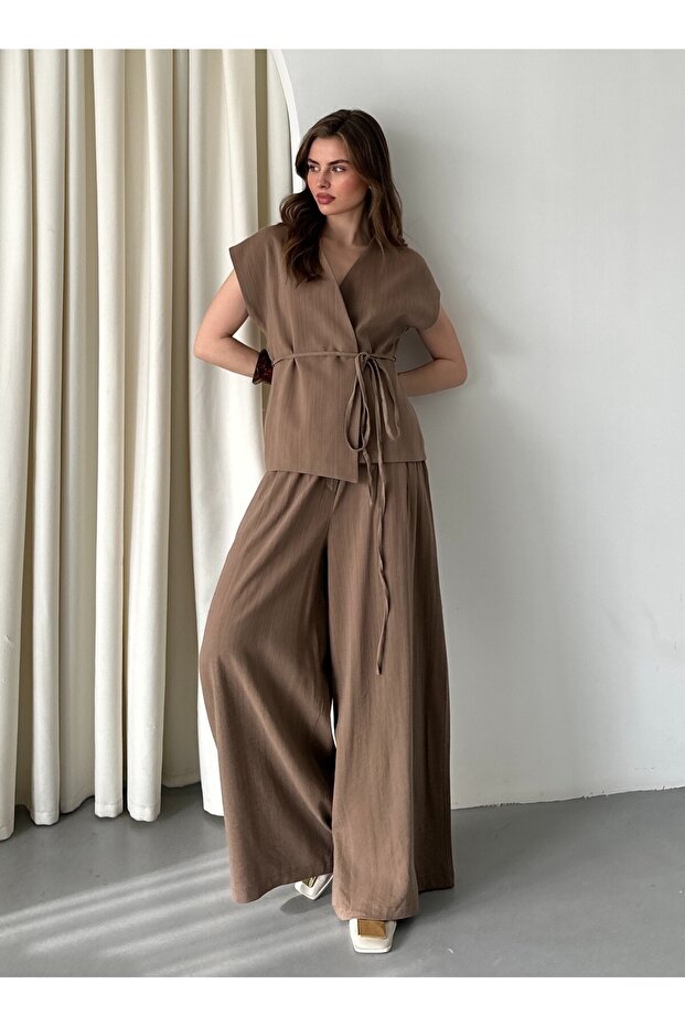 Mink Juana Vest Trousers Linen Set - 8591