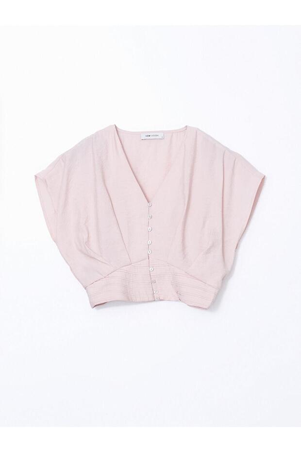 LCW Vision V Yaka Crop Kadın Bluz - 5