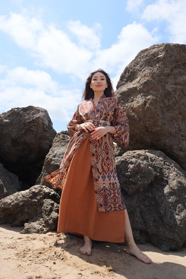 Bağdat Baskılı Boho Stil Kimono - 3