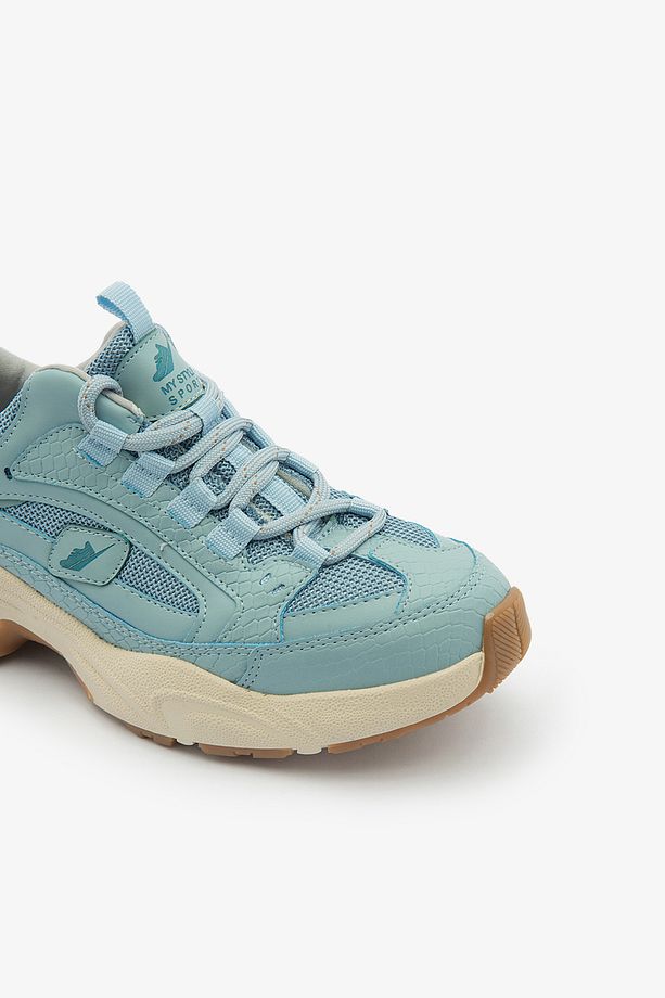 Mavi Bağcıklı Hafif Kalın Taban Kadın Sneaker Spor Ayakkabı - 4