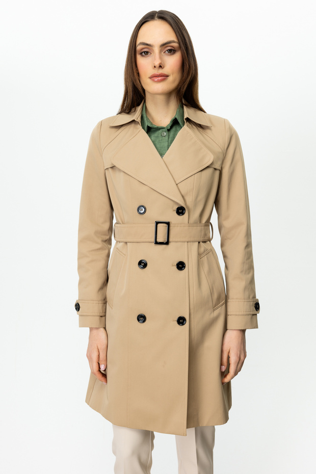 -Two-Breasted Collar Buttoned Trench Coat - 2