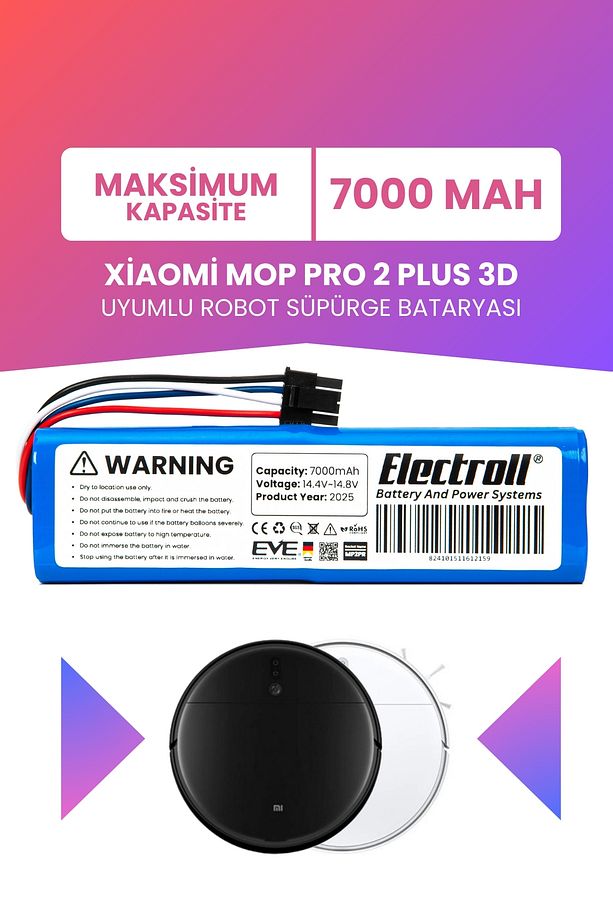 Xiaomi Mi Robot Vacuum Mop 2 Pro Plus 3d Uyumlu Batarya (MAKSİMUM KAPASİTE) 7000mah Pil BHR4707GL - 1